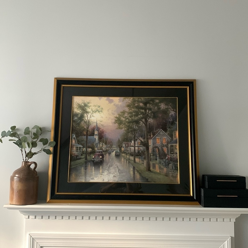 Thomas Kinkade “Hometown Morning" Signed And Numbered Framed Canvas wall art